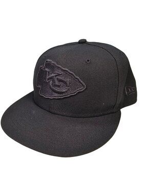 Kansas City Chiefs NFL New Era 59Fifty Hat Cap Fitted Size 6 7/8 Black on Black